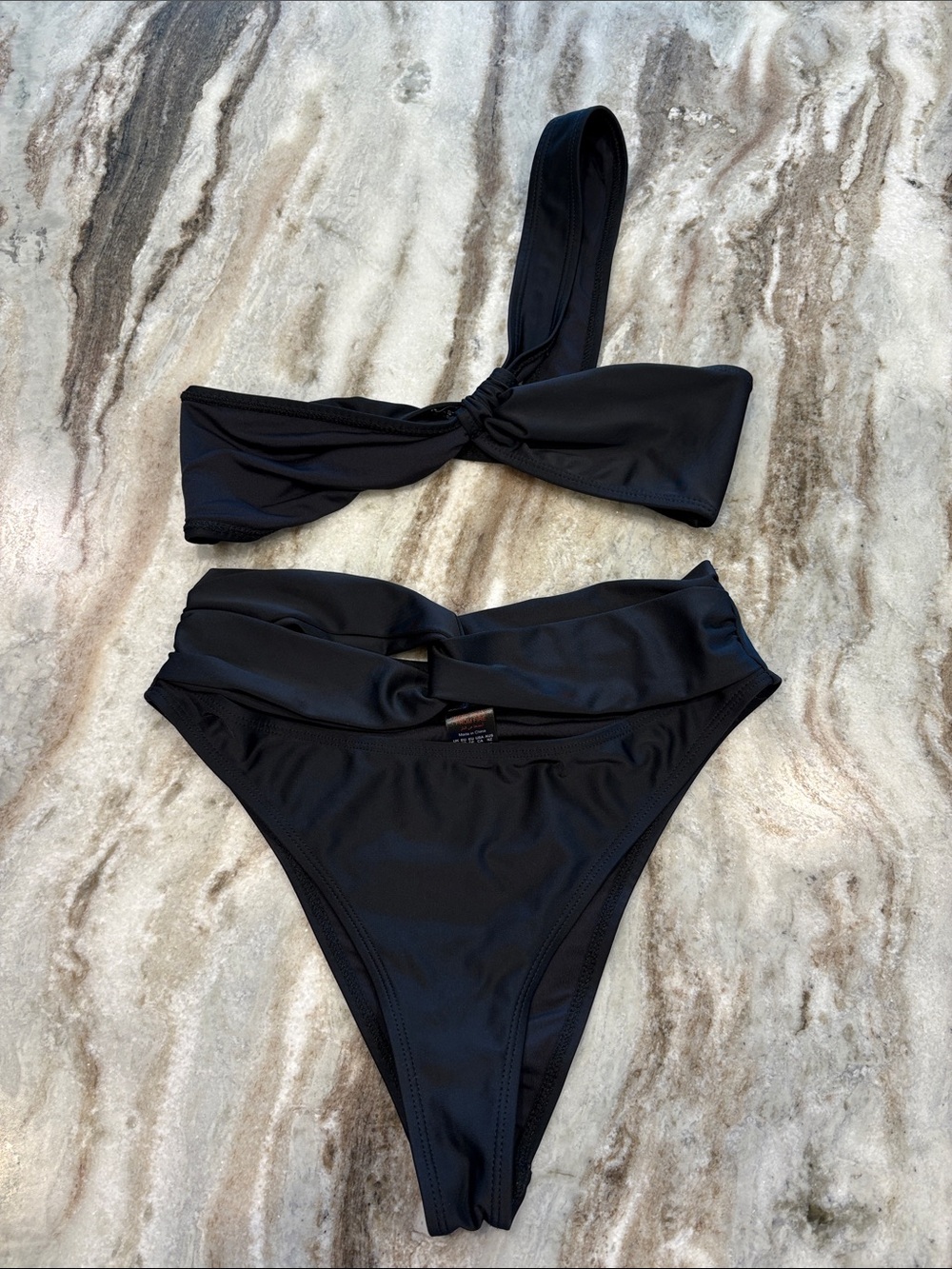 Nasty Gal Black One-Shoulder Twist Bikini Set